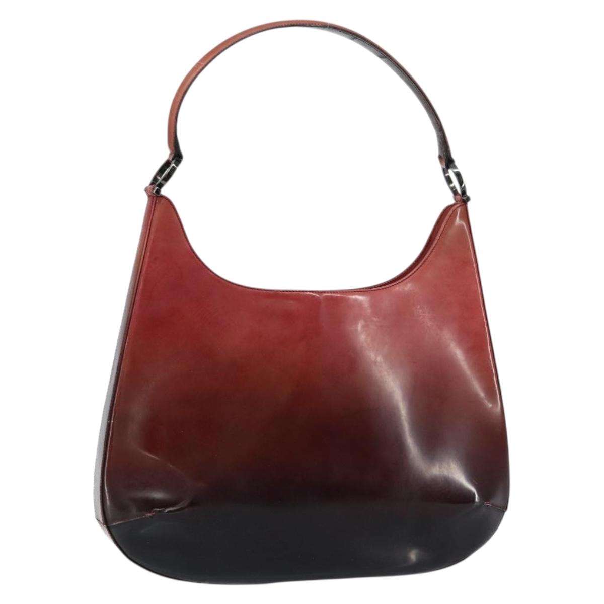 Salvatore Ferragamo Gancini Shoulder Bag Patent leather Red Silver Auth 160692