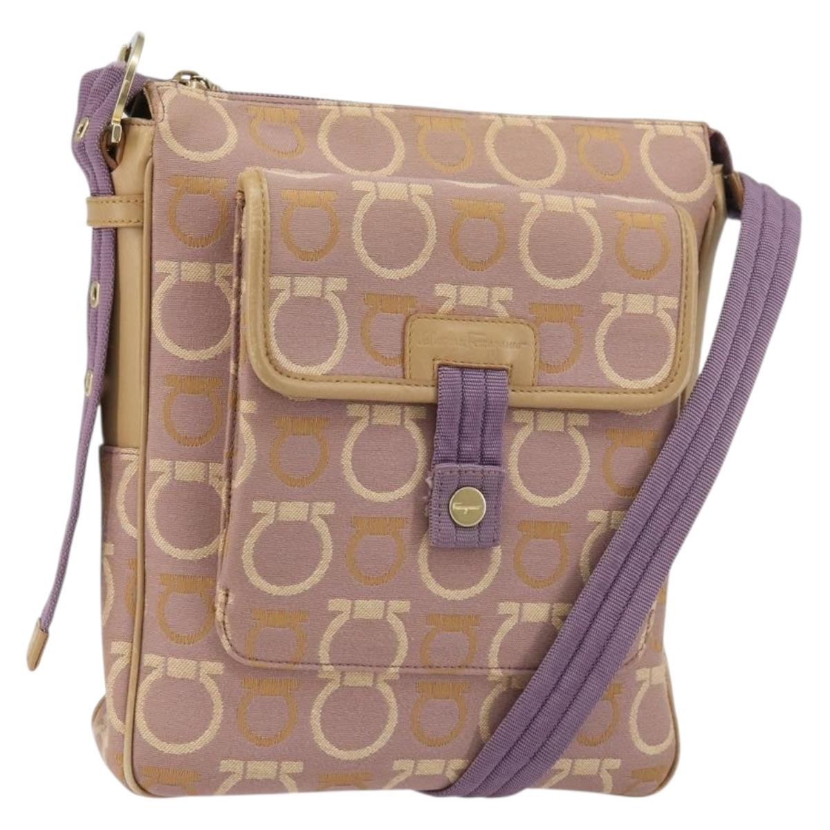 Salvatore Ferragamo Gancini Shoulder Bag Canvas Purple Gold Auth 160696