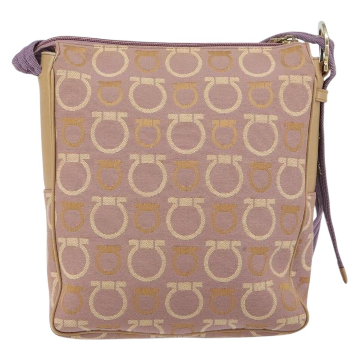 Salvatore Ferragamo Gancini Shoulder Bag Canvas Purple Gold Auth 160696