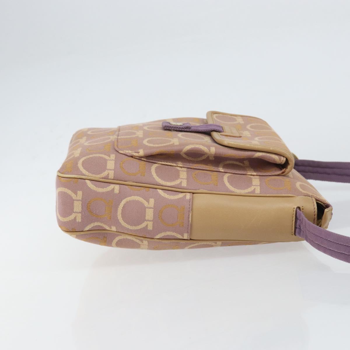 Salvatore Ferragamo Gancini Shoulder Bag Canvas Purple Gold Auth 160696