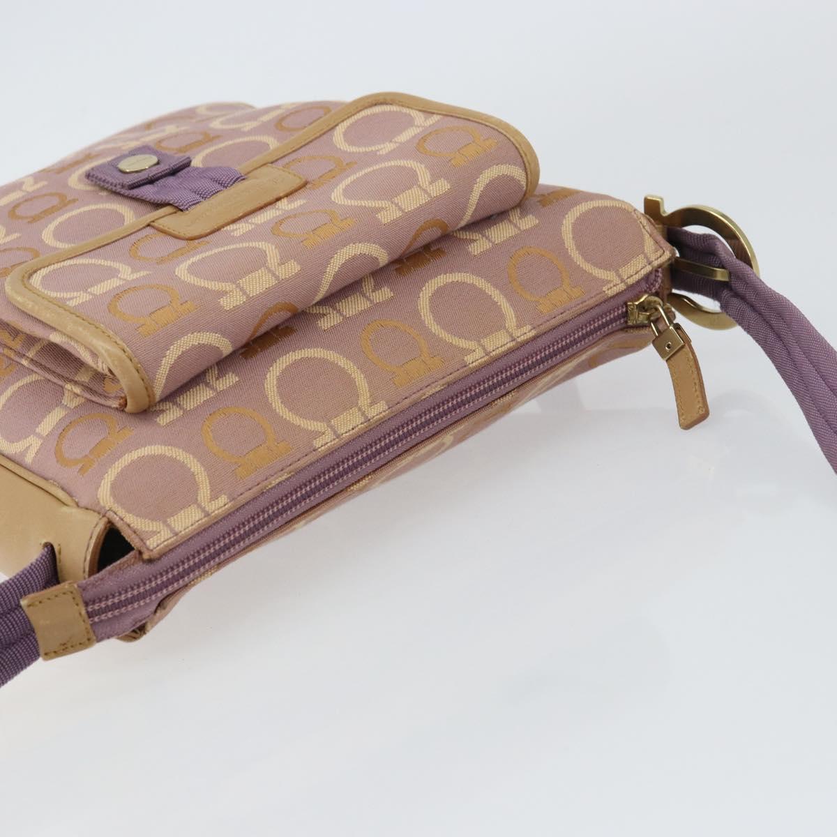 Salvatore Ferragamo Gancini Shoulder Bag Canvas Purple Gold Auth 160696