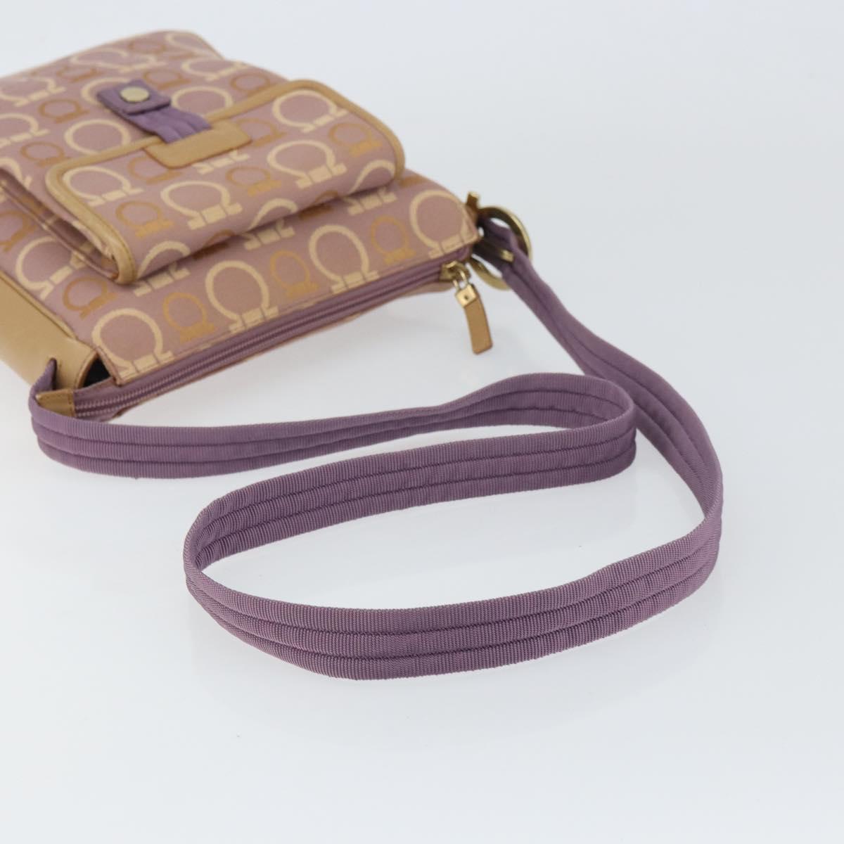 Salvatore Ferragamo Gancini Shoulder Bag Canvas Purple Gold Auth 160696