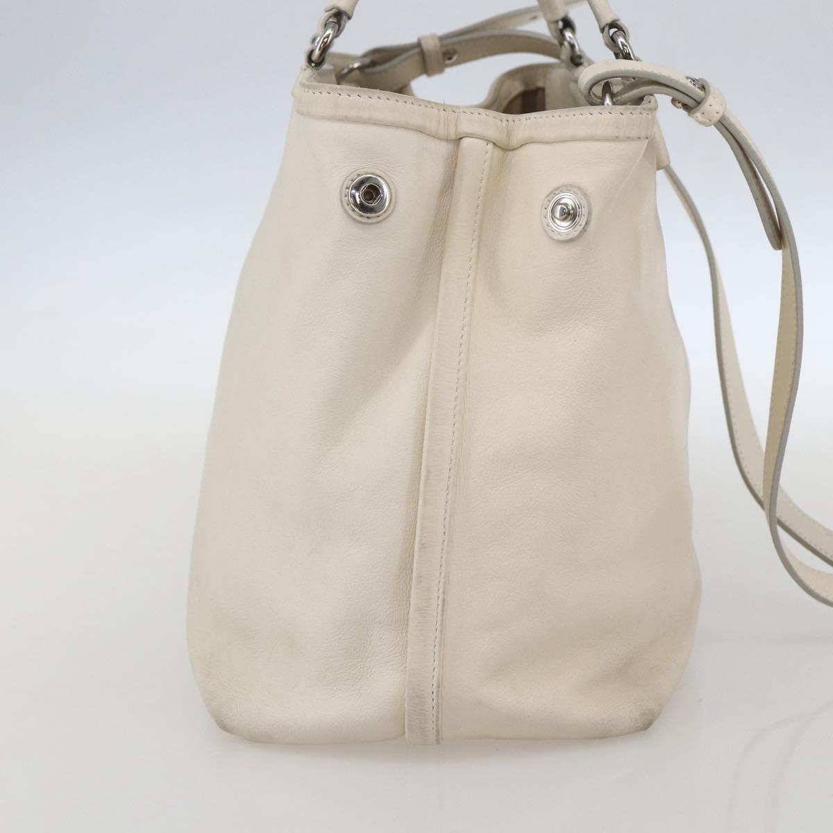 Salvatore Ferragamo Vala Hand Bag Leather 2way White Silver Auth 160697
