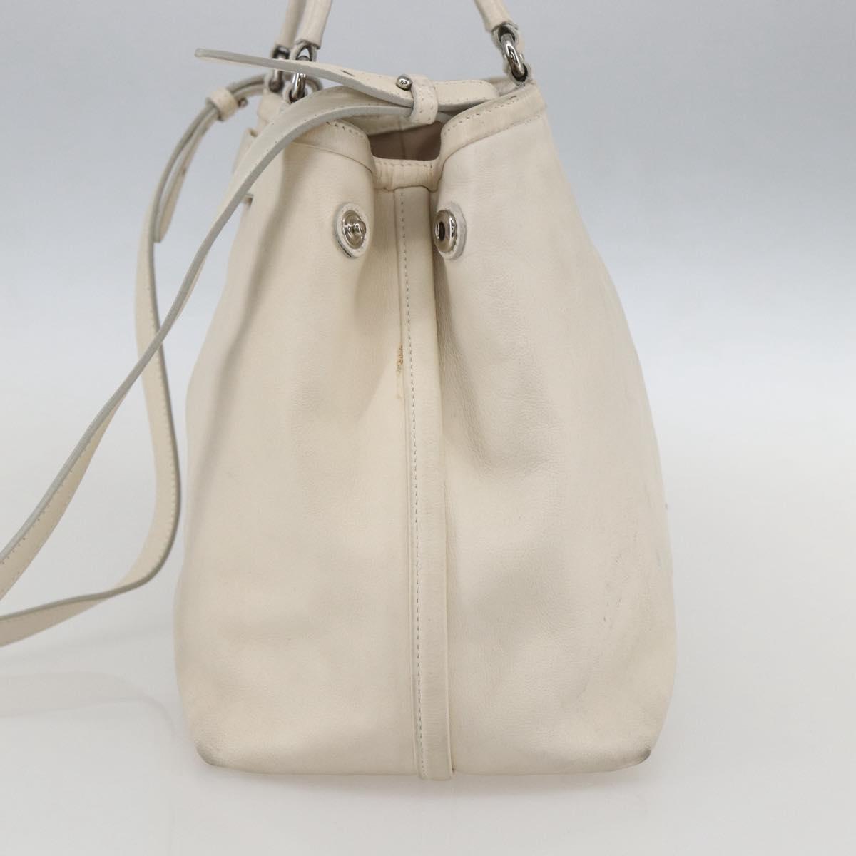 Salvatore Ferragamo Vala Hand Bag Leather 2way White Silver Auth 160697