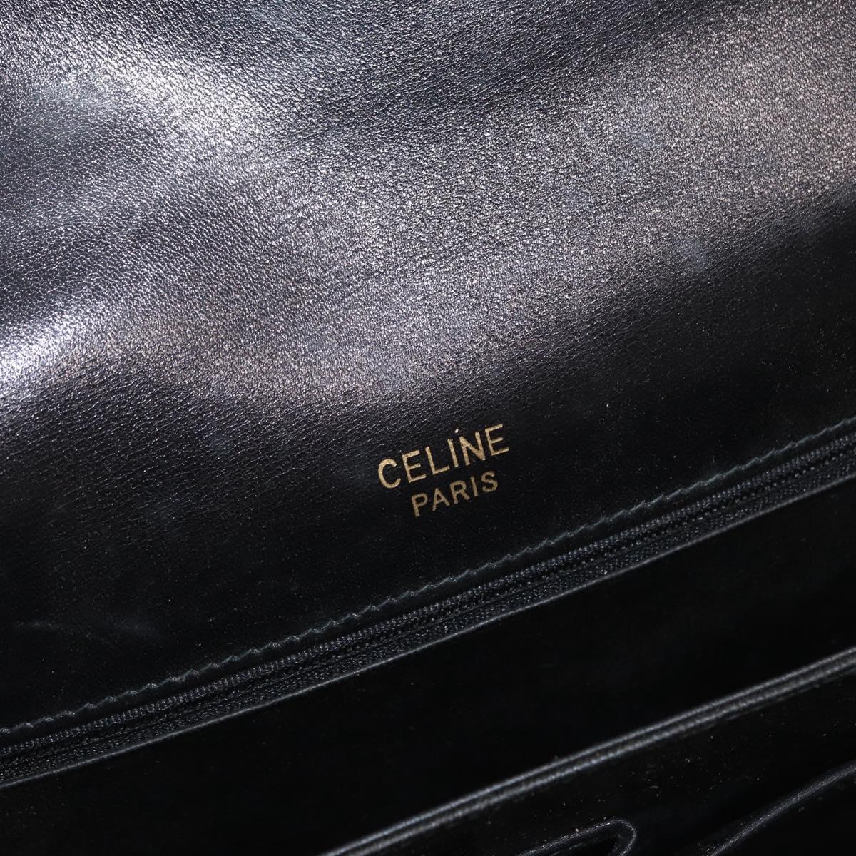 CELINE Shoulder Bag Leather Black Gold Auth 160698