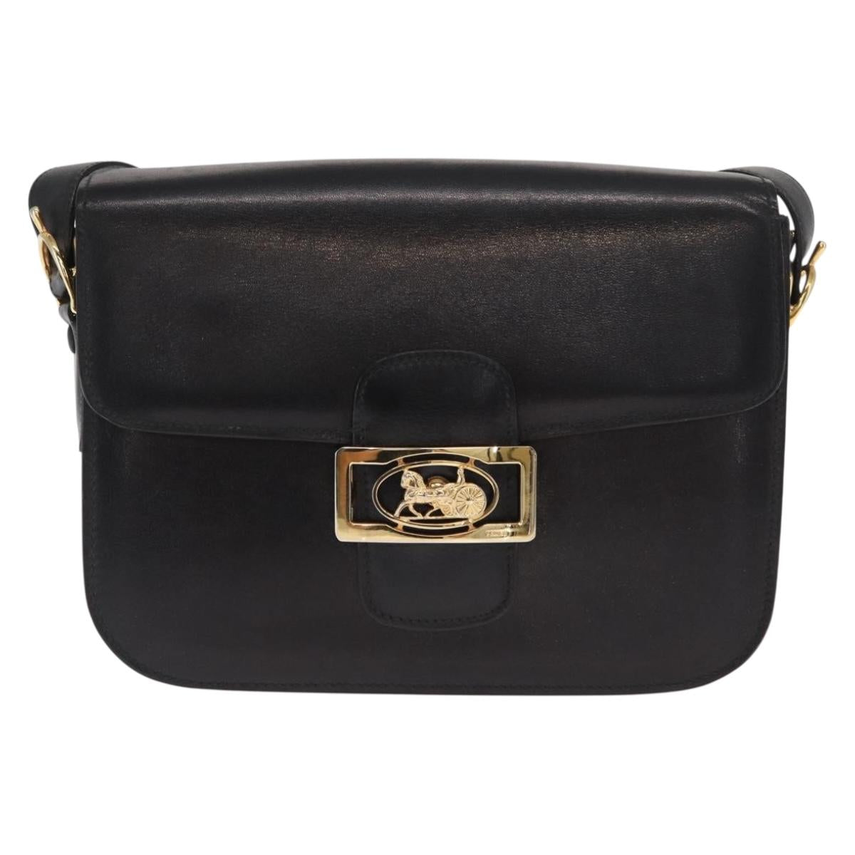 CELINE Shoulder Bag Leather Black Gold Auth 160698