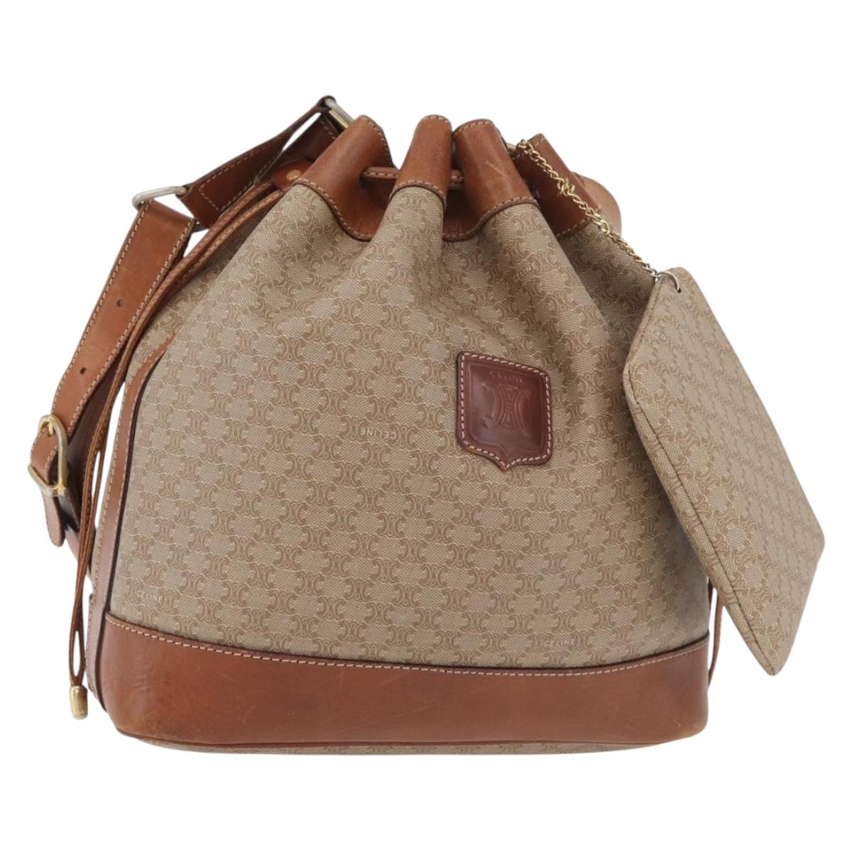 CELINE Macadam Canvas Shoulder Bag PVC Beige Gold Auth 160700