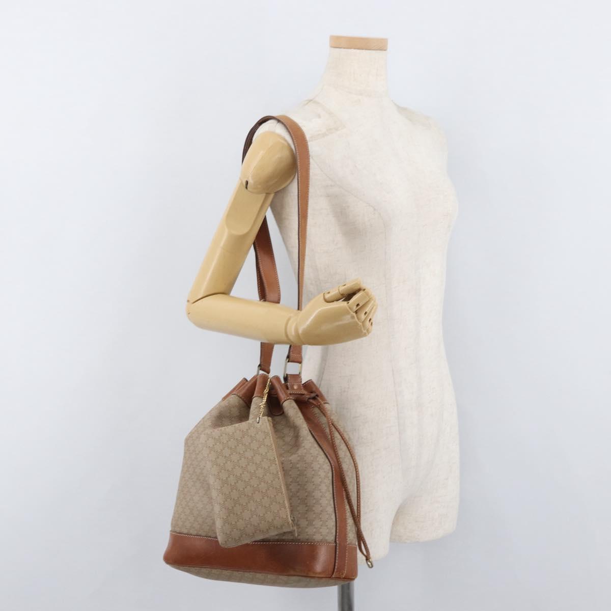 CELINE Macadam Canvas Shoulder Bag PVC Beige Gold Auth 160700