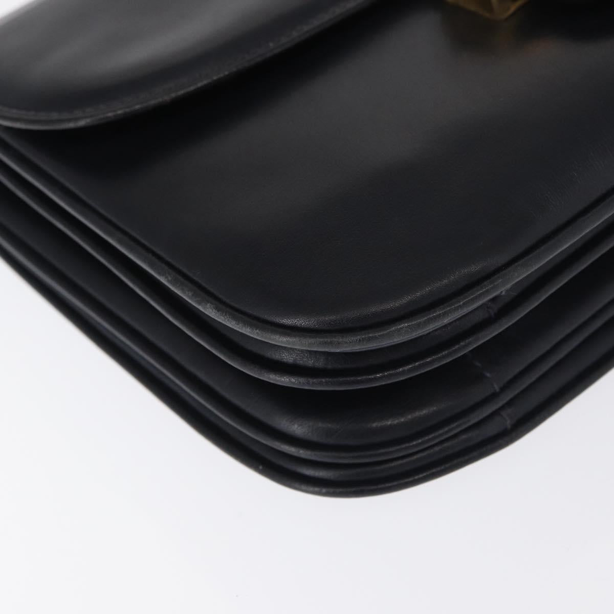 CELINE Shoulder Bag Leather Navy Gold Auth 160702