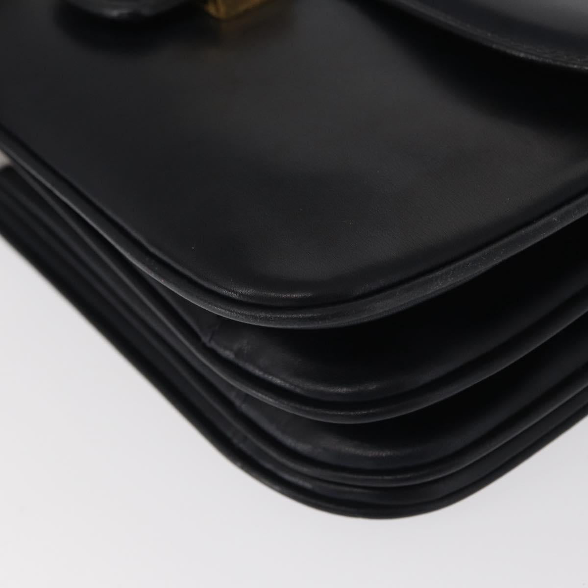 CELINE Shoulder Bag Leather Navy Gold Auth 160702