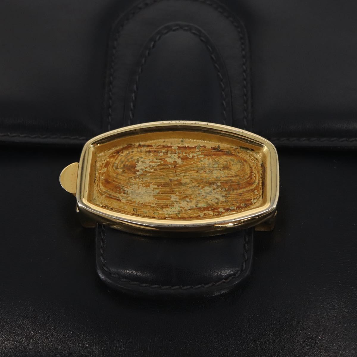 CELINE Shoulder Bag Leather Navy Gold Auth 160702