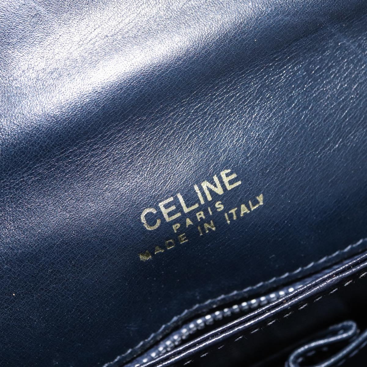CELINE Shoulder Bag Leather Navy Gold Auth 160702