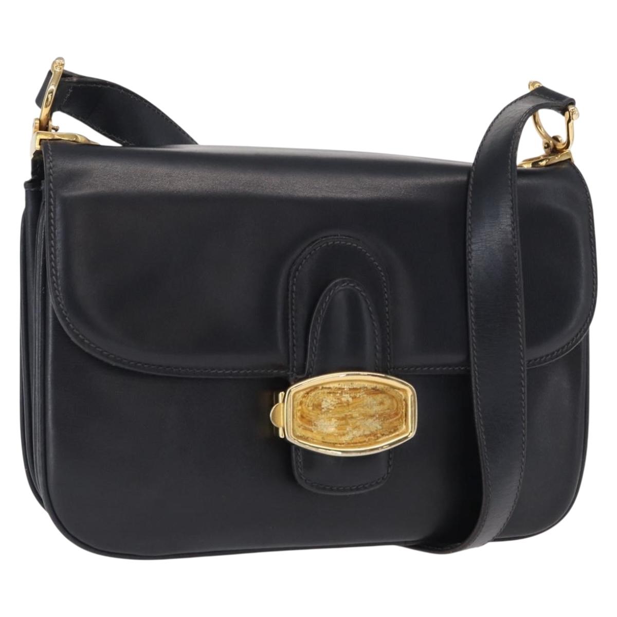 CELINE Shoulder Bag Leather Navy Gold Auth 160702