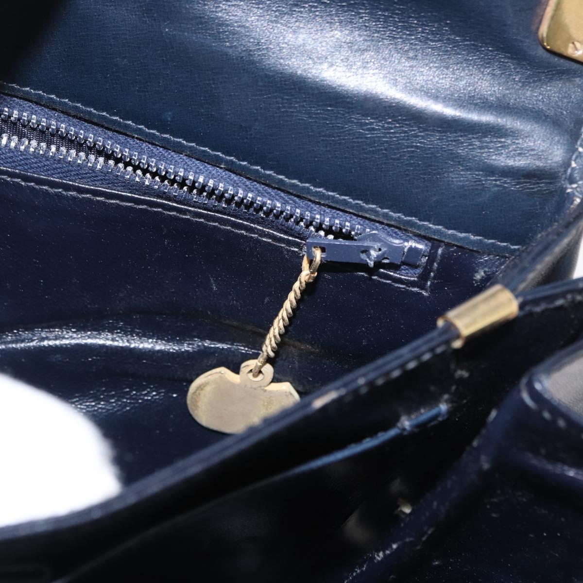 CELINE Shoulder Bag Leather Navy Gold Auth 160702