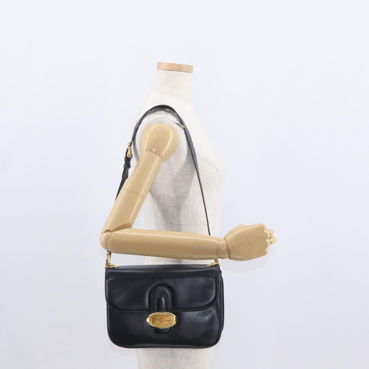 CELINE Shoulder Bag Leather Navy Gold Auth 160702