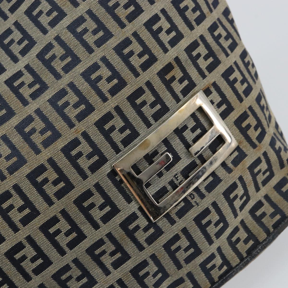 FENDI Zucchino Canvas Hand Bag Navy Silver Auth 160707