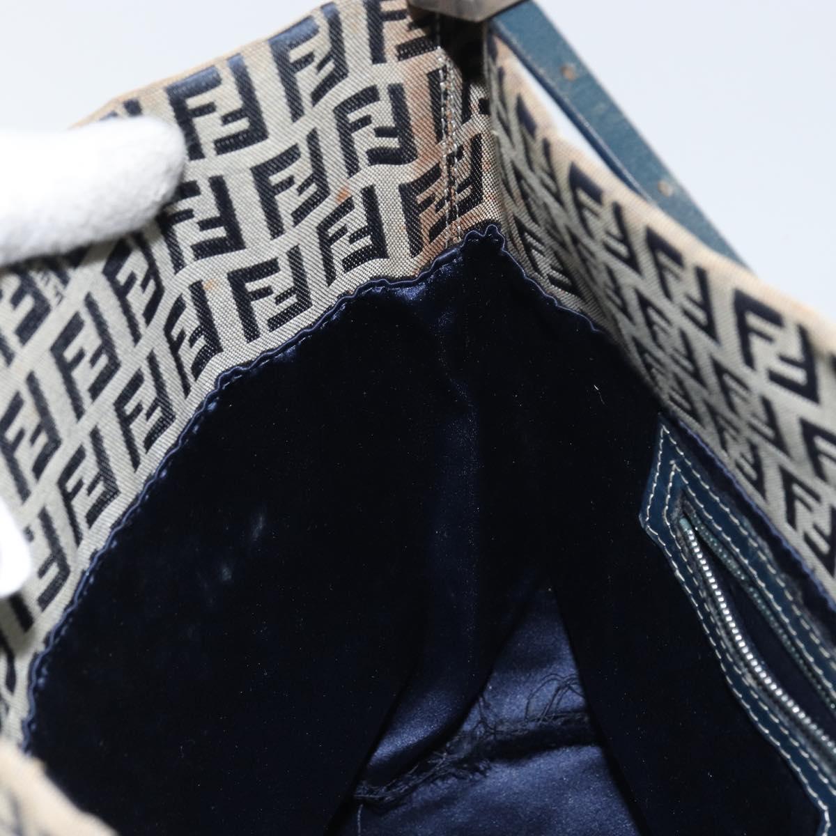FENDI Zucchino Canvas Hand Bag Navy Silver Auth 160707