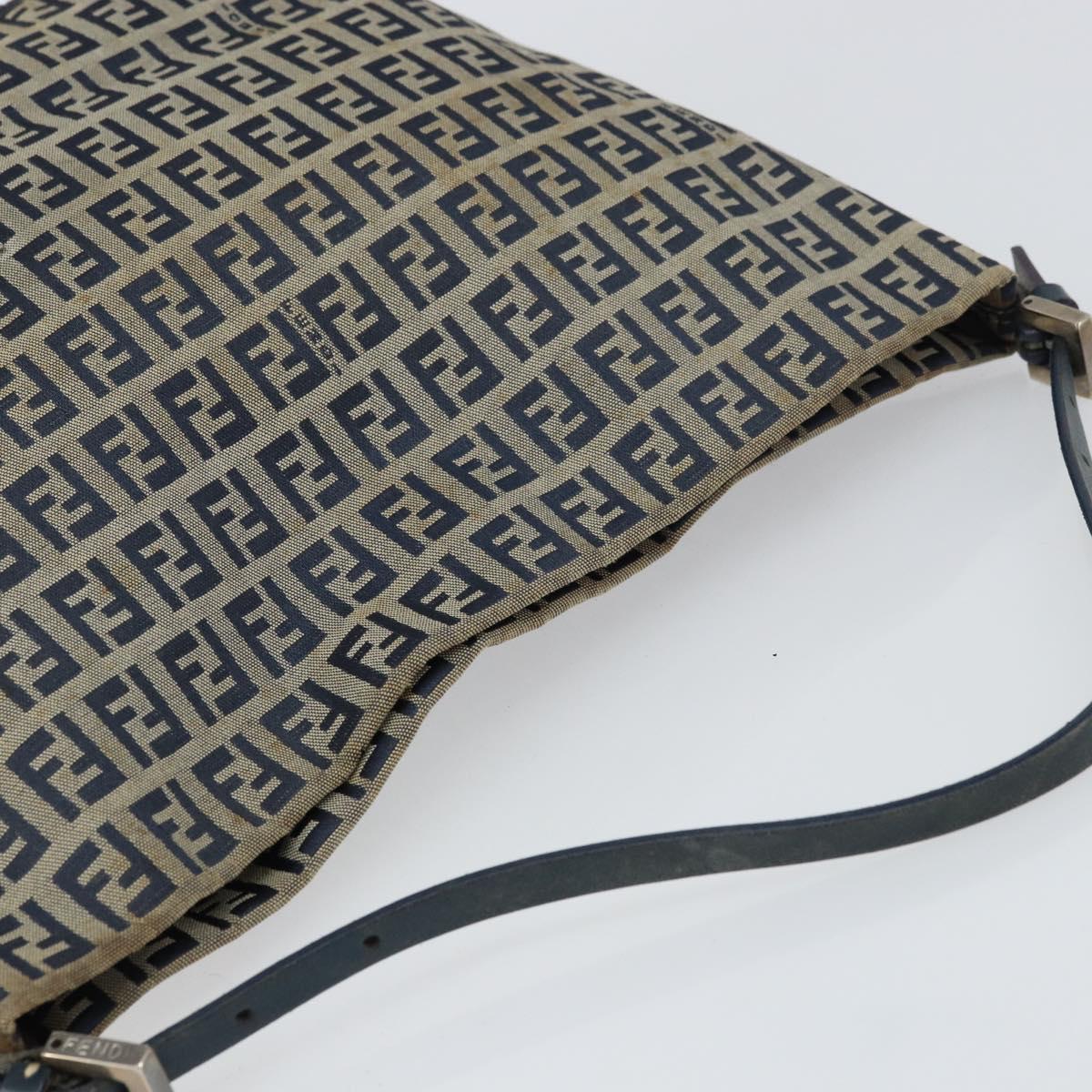 FENDI Zucchino Canvas Hand Bag Navy Silver Auth 160707