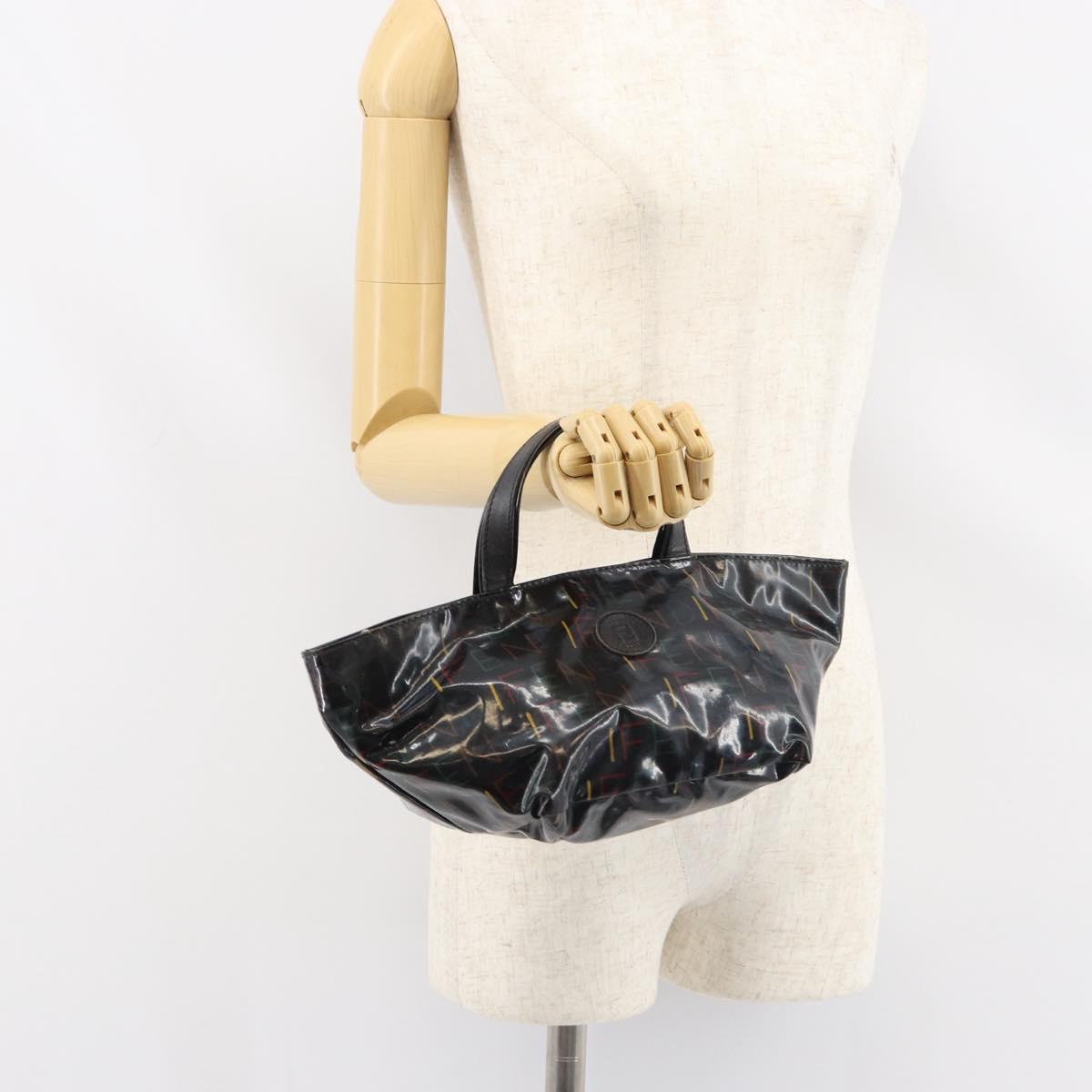 FENDI Hand Bag Enamel Black Auth 160708