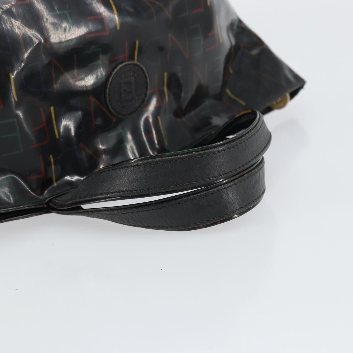 FENDI Hand Bag Enamel Black Auth 160708