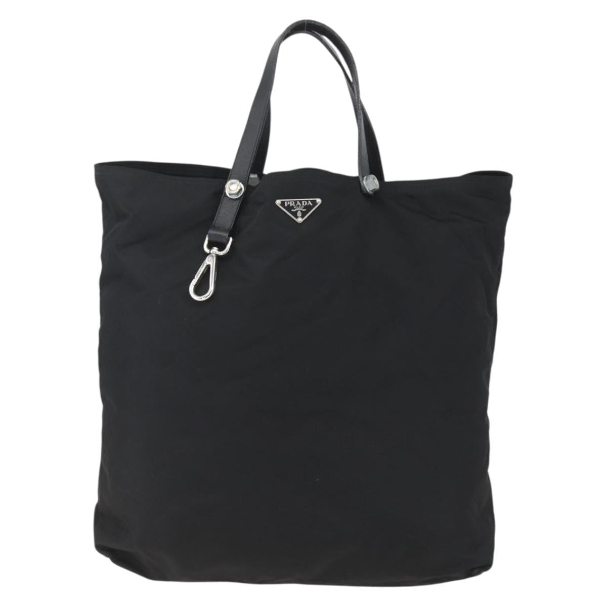 PRADA Tote Bag Nylon Black Silver Auth 160710