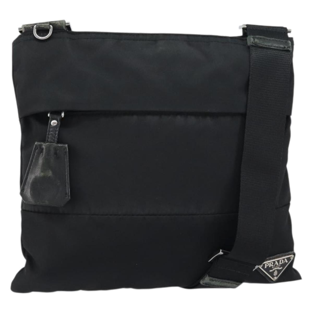 PRADA Shoulder Bag Nylon Black Silver Auth 160712