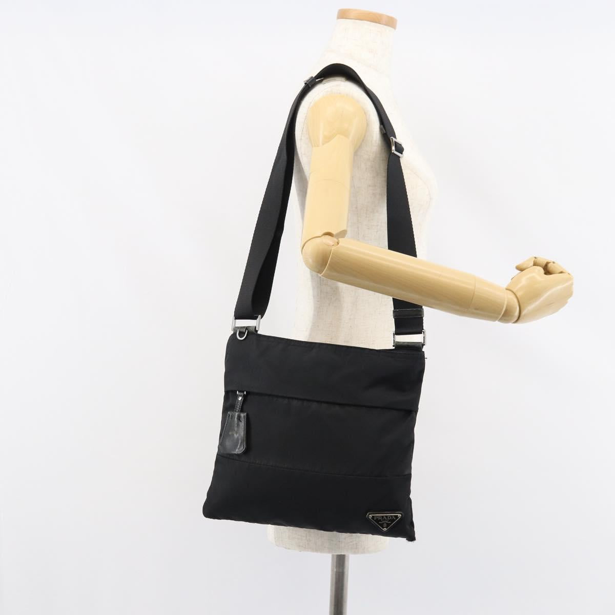 PRADA Shoulder Bag Nylon Black Silver Auth 160712