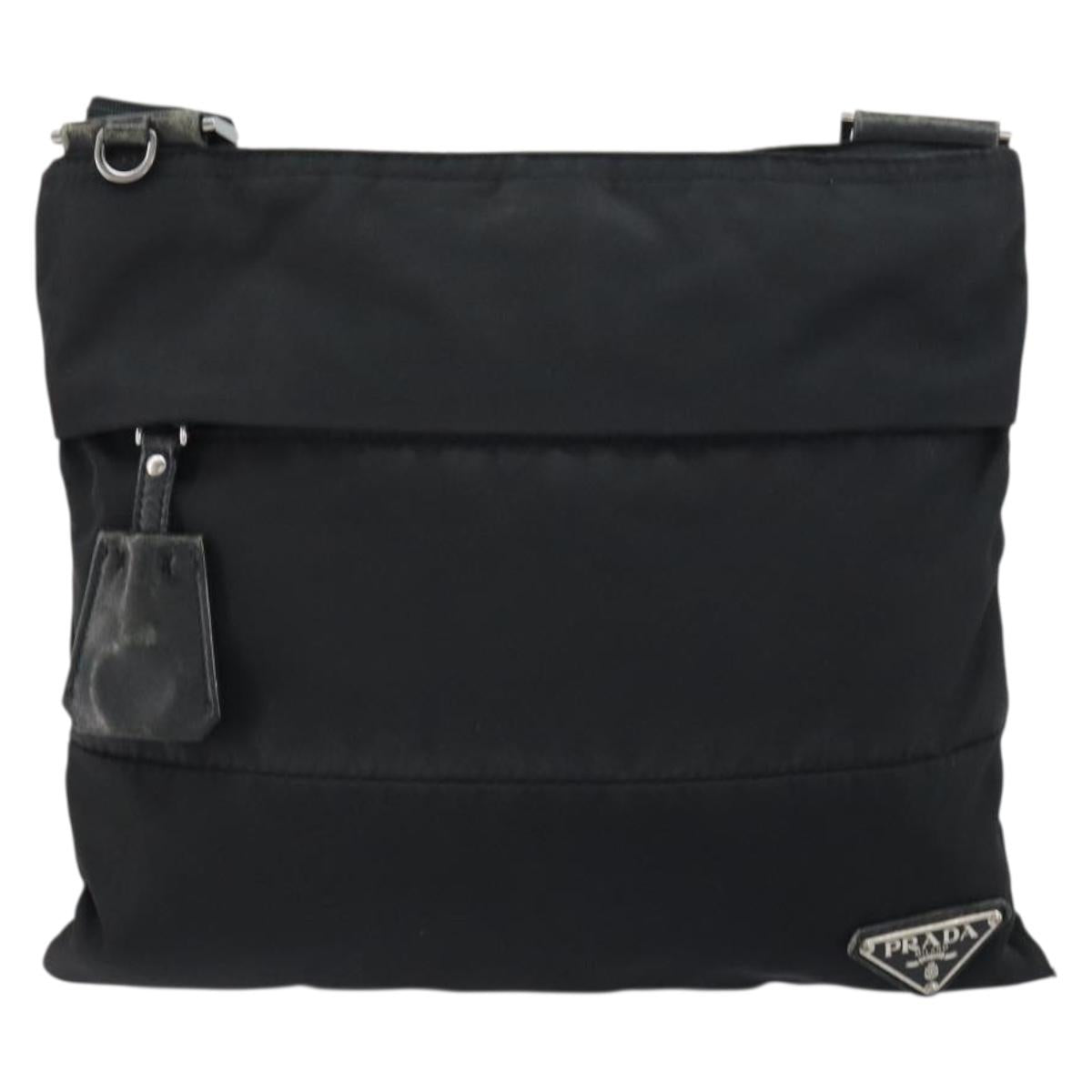 PRADA Shoulder Bag Nylon Black Silver Auth 160712