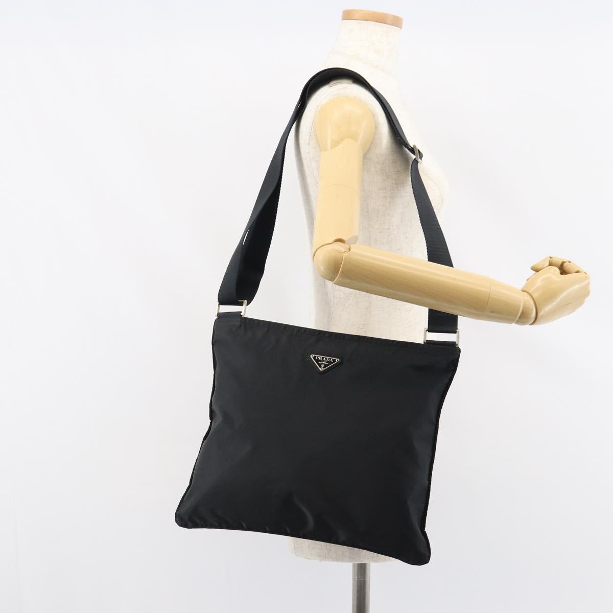 PRADA Shoulder Bag Nylon Black Silver Auth 160714