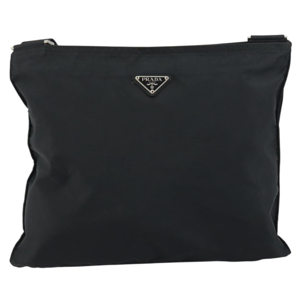PRADA Shoulder Bag Nylon Black Silver Auth 160714