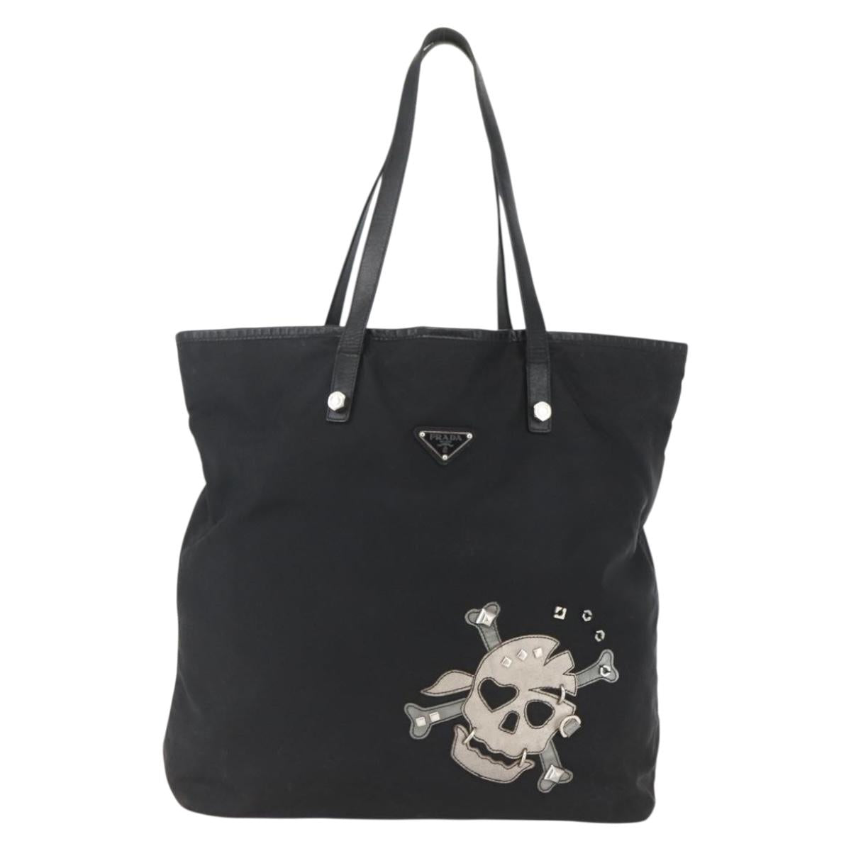 PRADA Tote Bag Nylon Black Silver Auth 160717