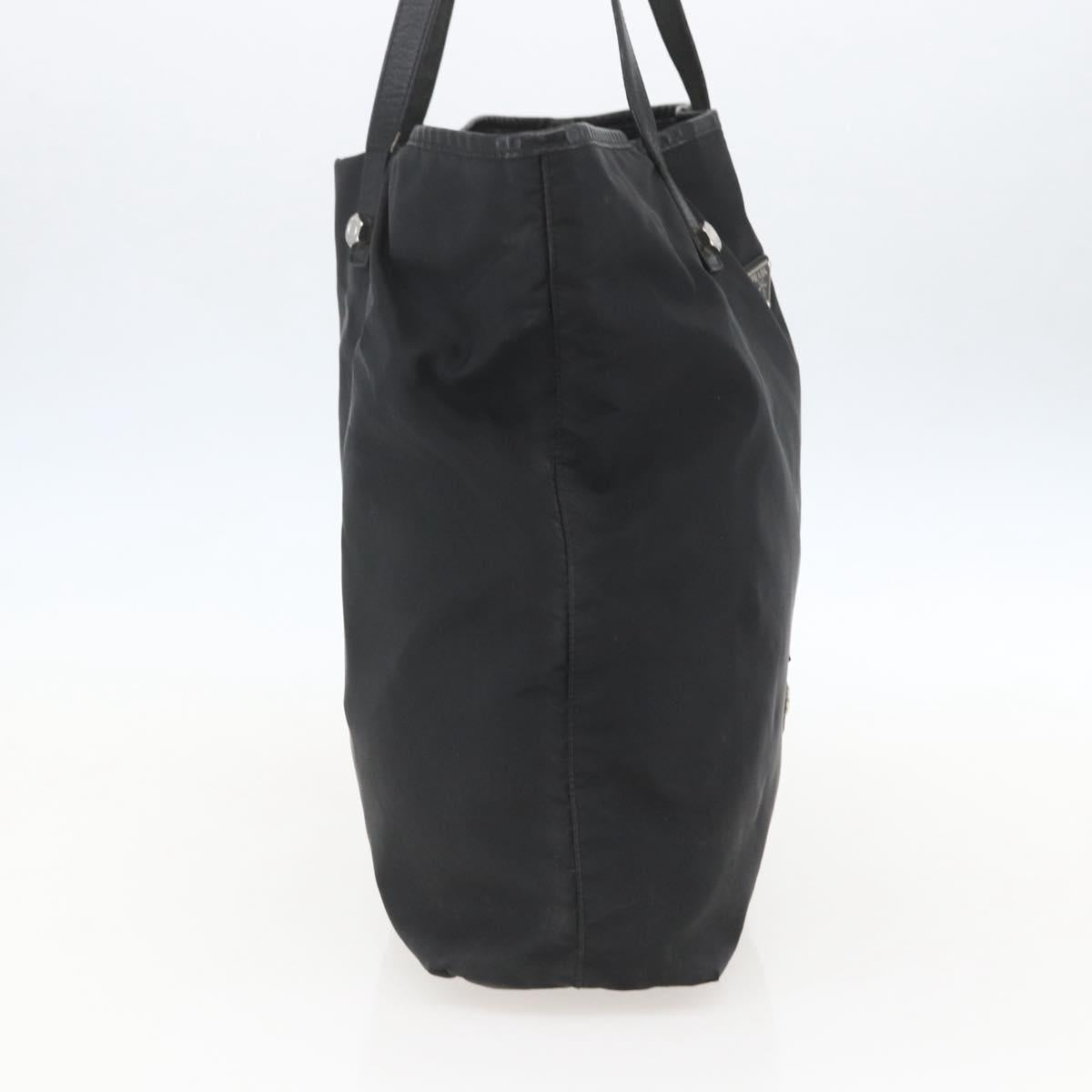 PRADA Tote Bag Nylon Black Silver Auth 160717