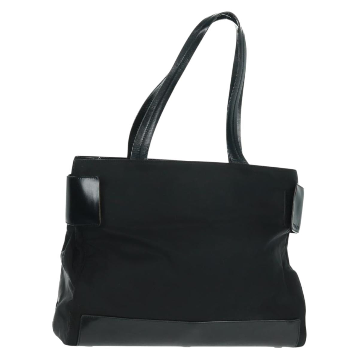 PRADA Tote Bag Nylon Black Silver Auth 160719