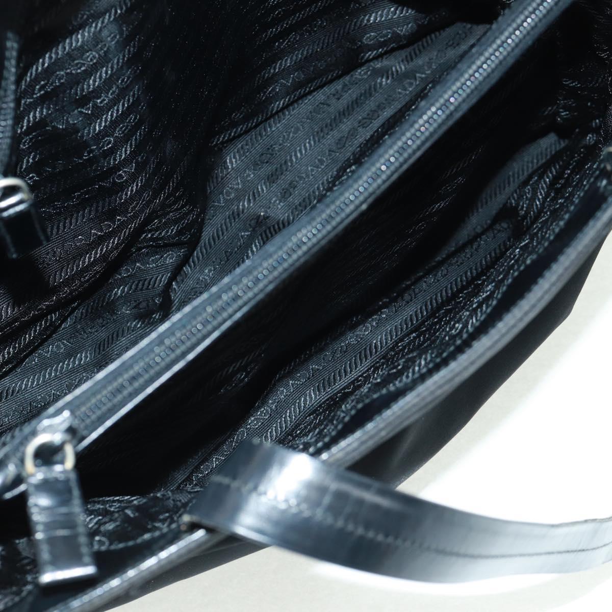 PRADA Tote Bag Nylon Black Silver Auth 160719