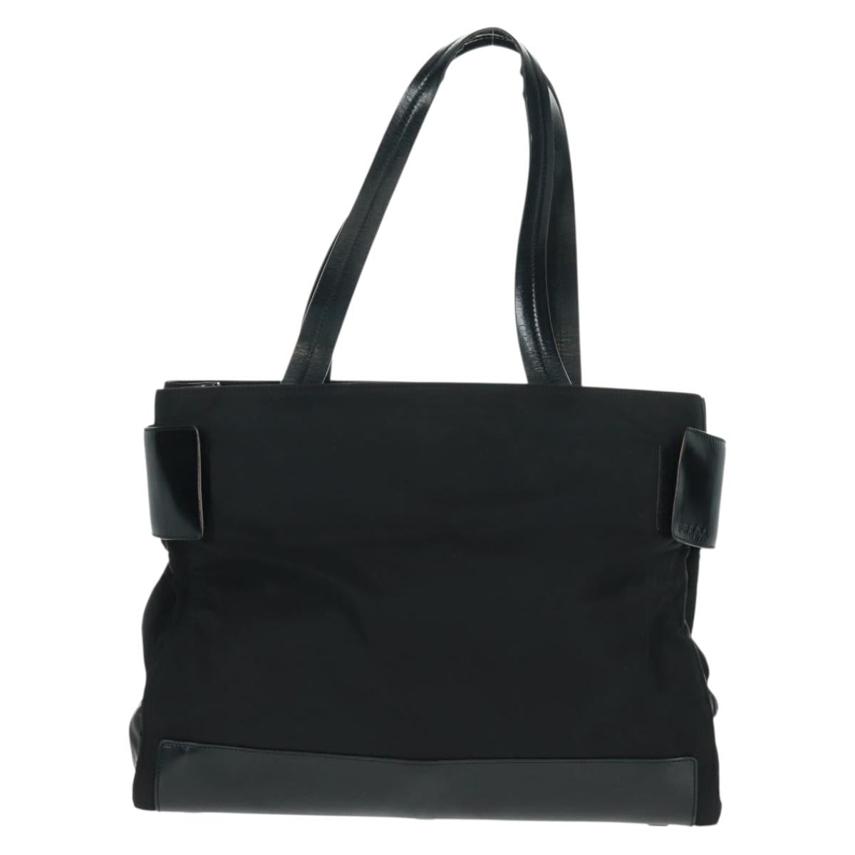 PRADA Tote Bag Nylon Black Silver Auth 160719