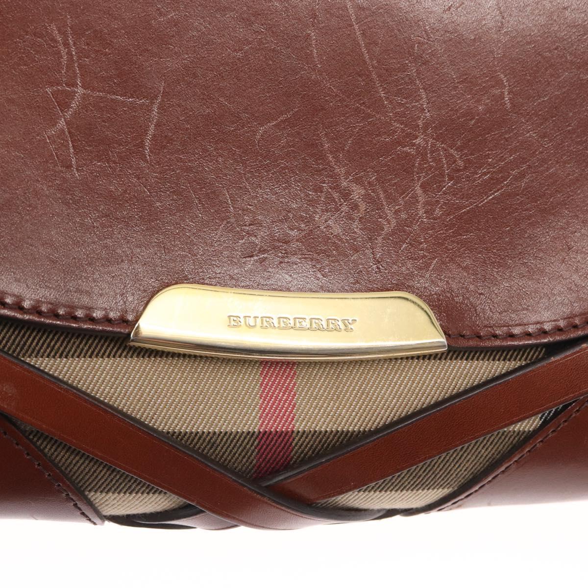 BURBERRY Shoulder Bag Leather Brown Gold Auth 160721