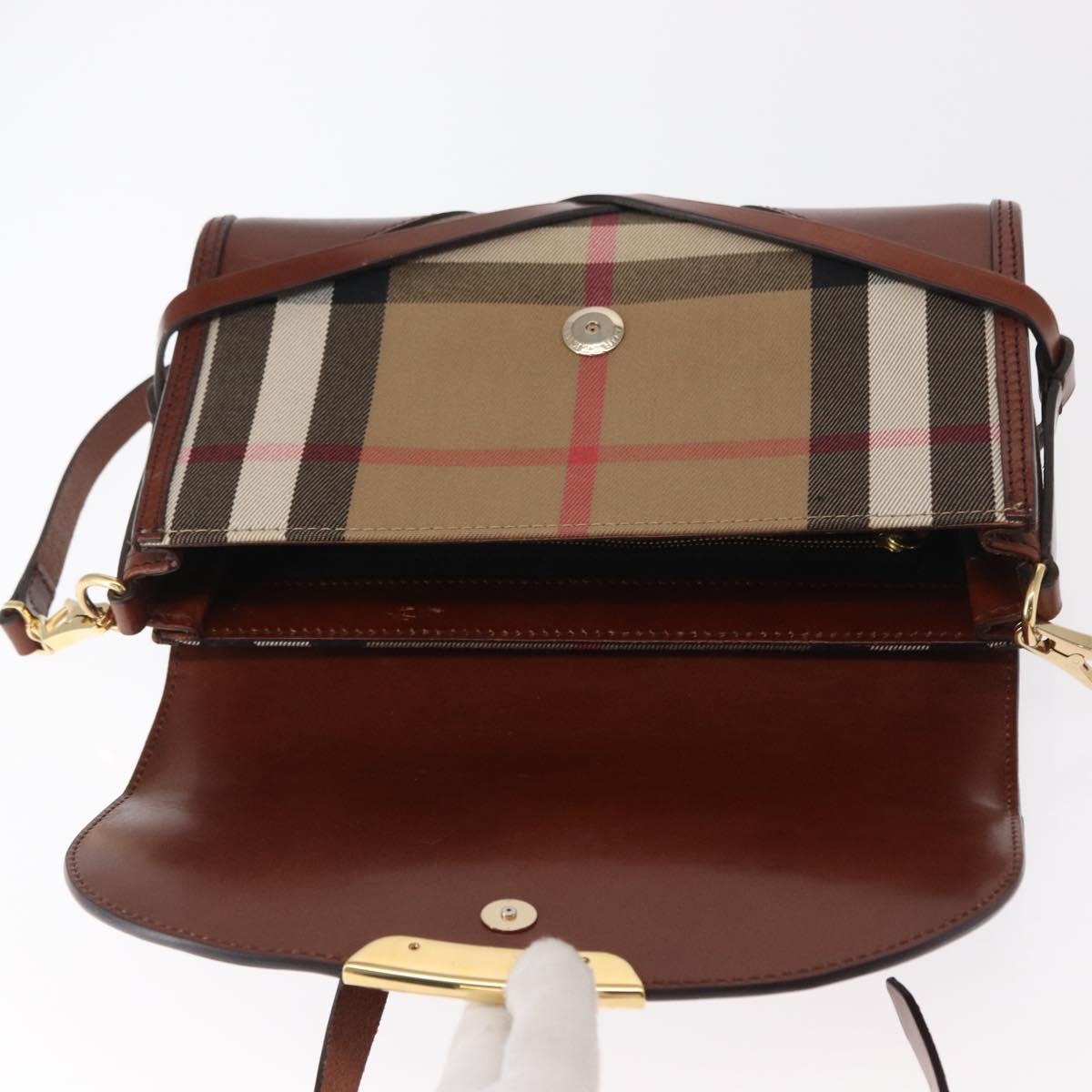 BURBERRY Shoulder Bag Leather Brown Gold Auth 160721