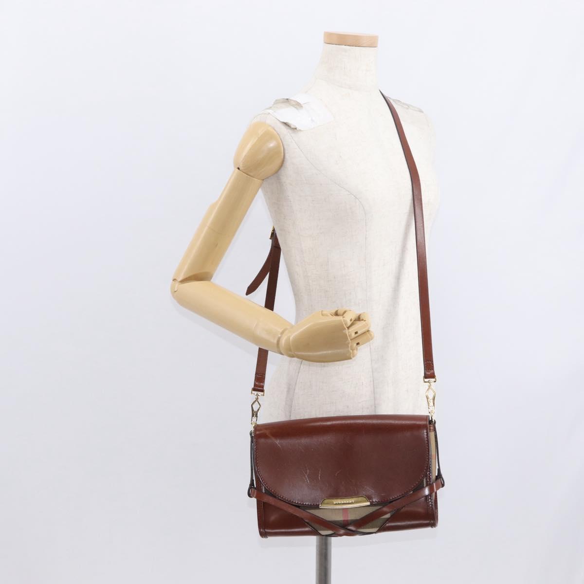 BURBERRY Shoulder Bag Leather Brown Gold Auth 160721