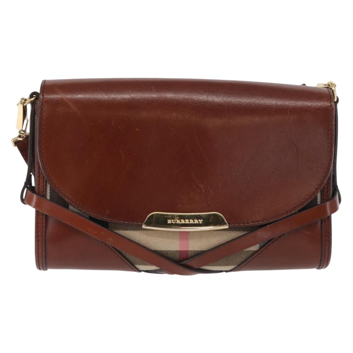 BURBERRY Shoulder Bag Leather Brown Gold Auth 160721