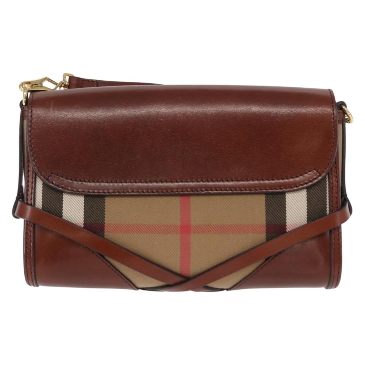 BURBERRY Shoulder Bag Leather Brown Gold Auth 160721