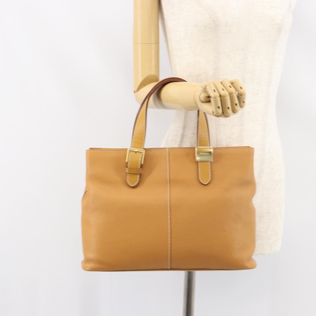 Burberrys Tote Bag Leather Beige Gold Auth 160726