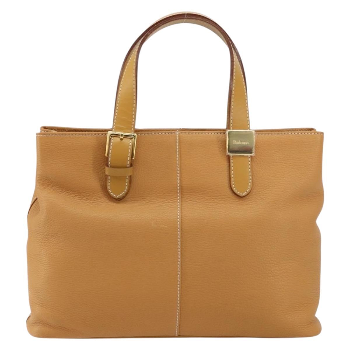 Burberrys Tote Bag Leather Beige Gold Auth 160726