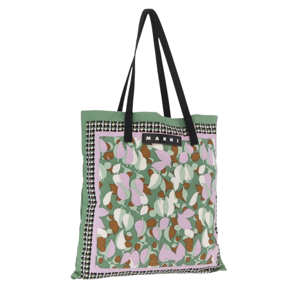 MARNI Flower Pattern Tote Bag Canvas Green Auth 160729
