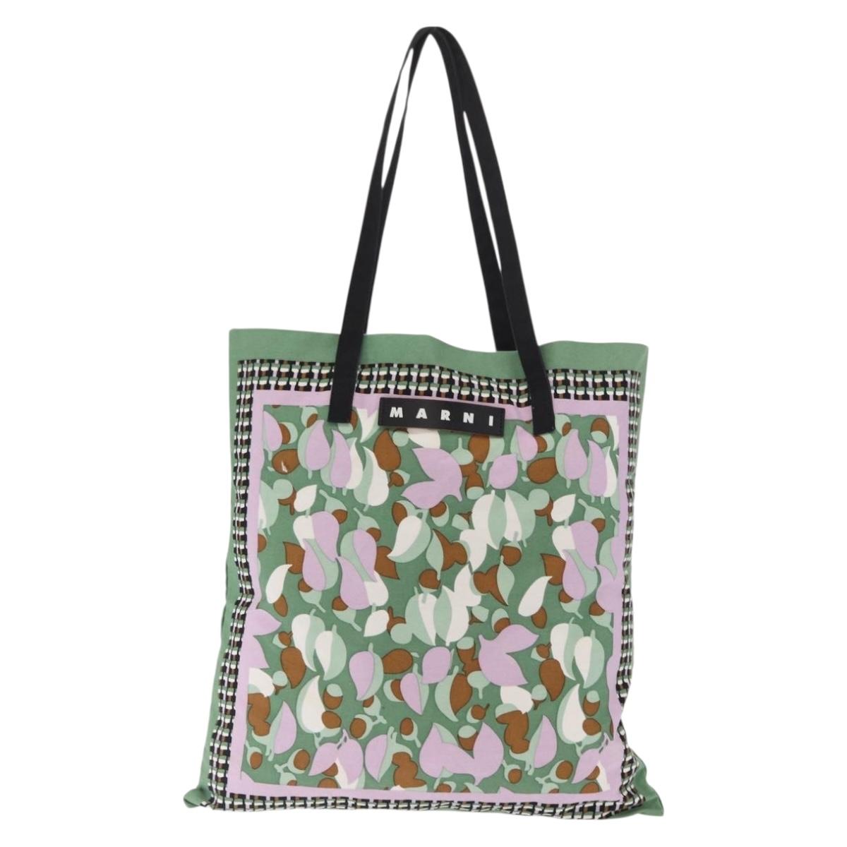 MARNI Flower Pattern Tote Bag Canvas Green Auth 160729