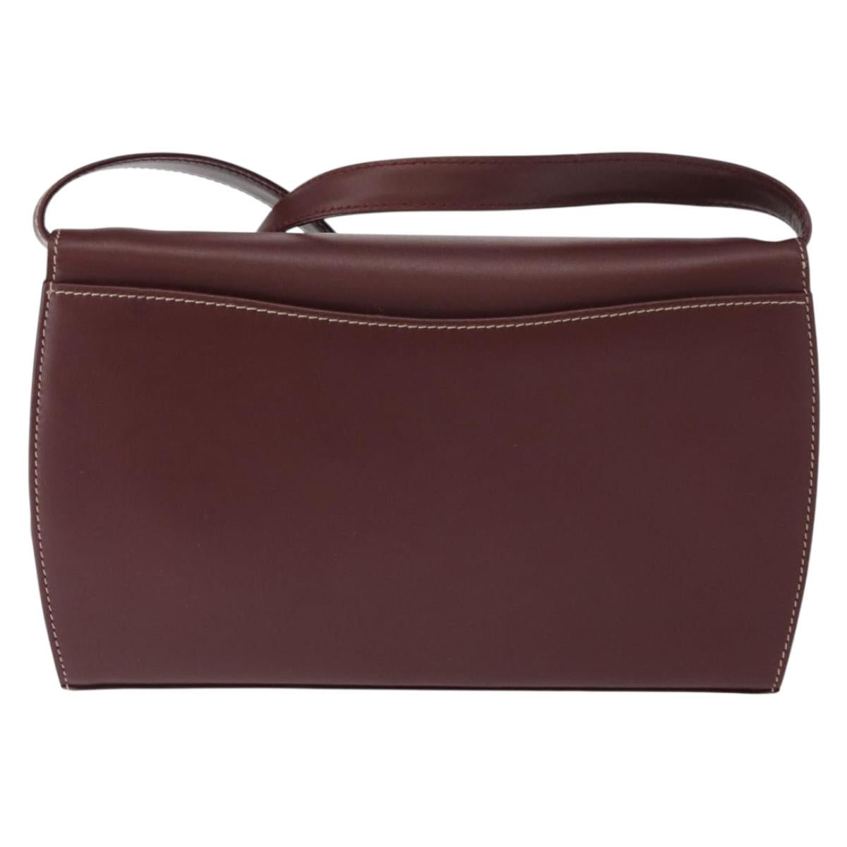 CARTIER Must Line Shoulder Bag Leather Bordeaux Gold Auth 160730