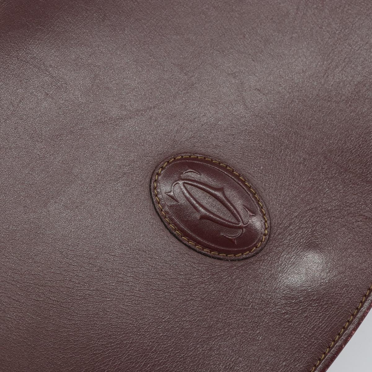 CARTIER Must Line Shoulder Bag Leather Bordeaux Gold Auth 160731