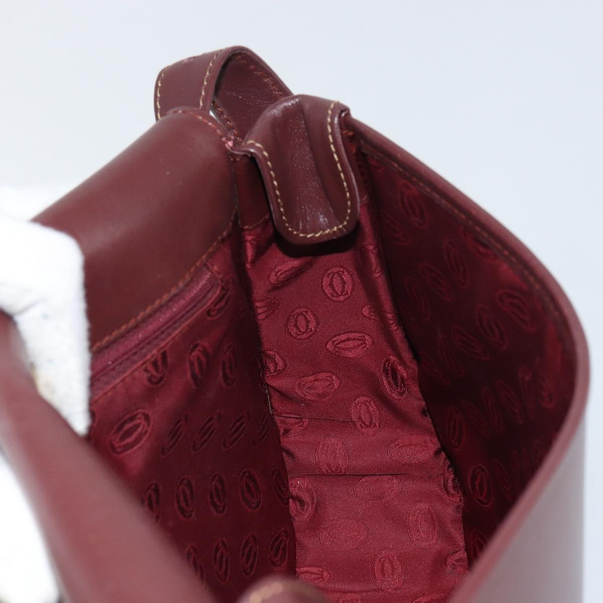 CARTIER Must Line Shoulder Bag Leather Bordeaux Gold Auth 160731