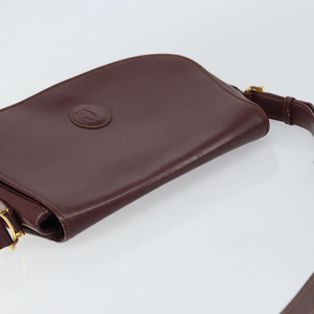 CARTIER Must Line Shoulder Bag Leather Bordeaux Gold Auth 160731