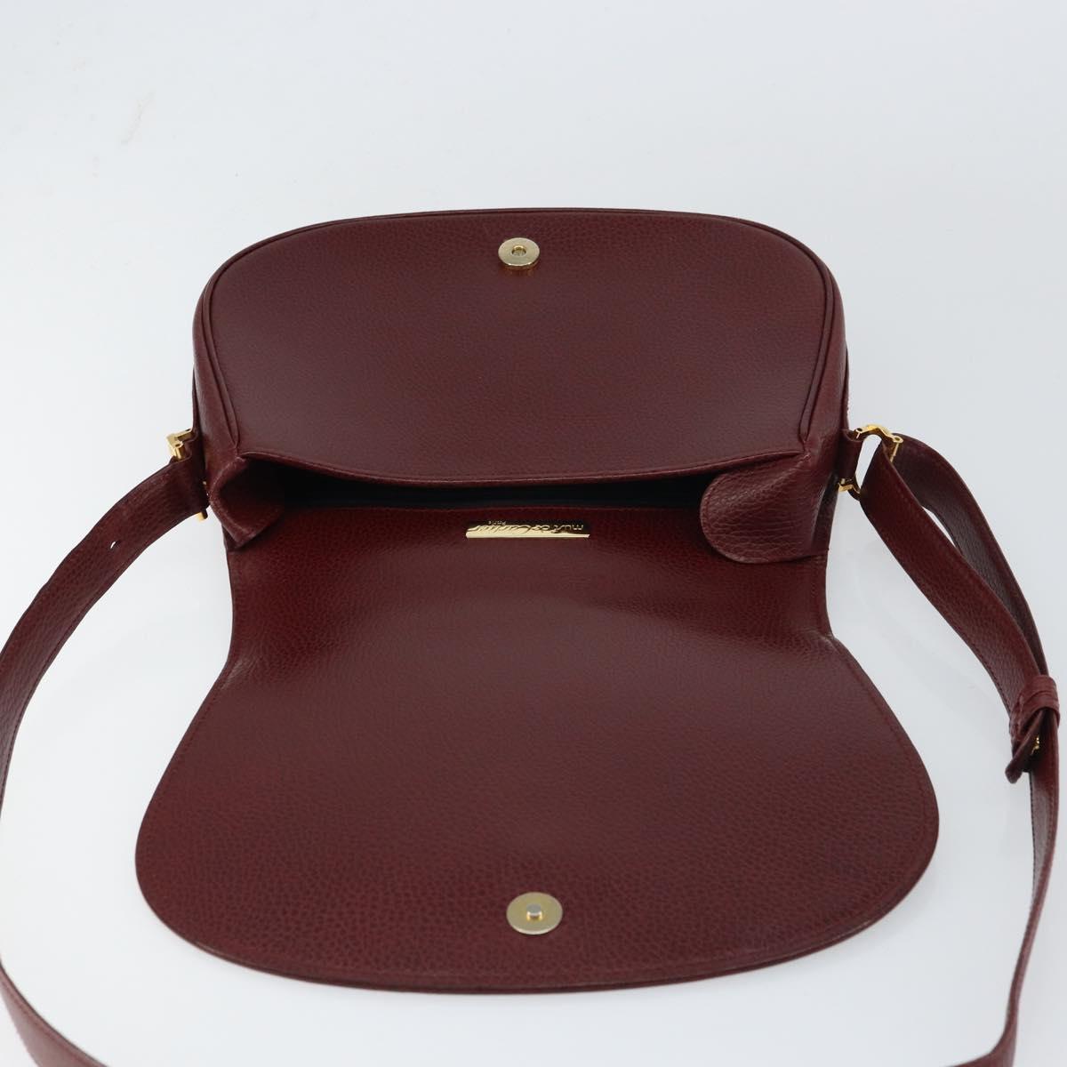 CARTIER Shoulder Bag Leather Bordeaux Gold Auth 160732