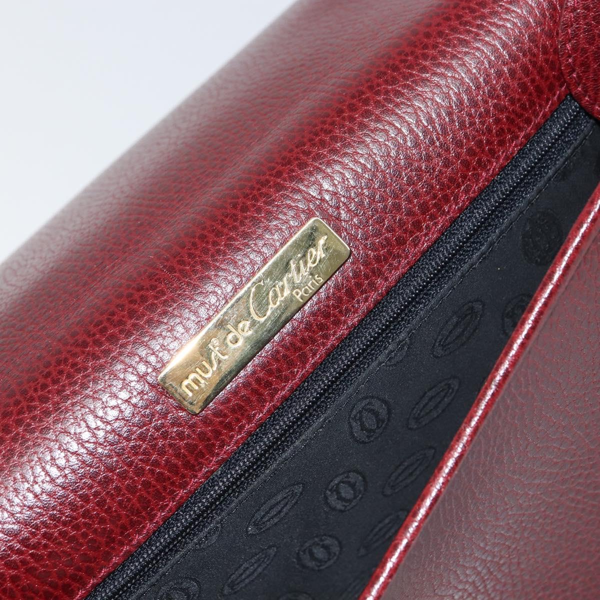 CARTIER Shoulder Bag Leather Bordeaux Gold Auth 160732